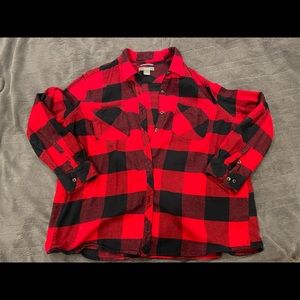 Red and black button up